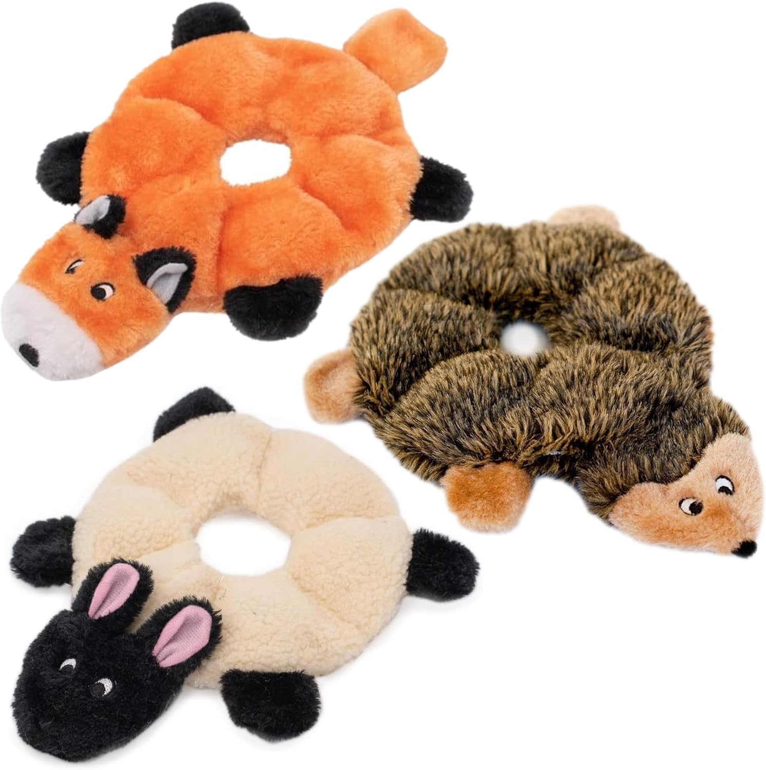 ZippyPaws Loopy – No Stuffing Dog Toys to Keep Them Busy, for Small, Medium, & Large Dogs, Squeaky Pet Toys for Boredom, Unstuffed Chew Toy, Plush Puppy Products, Sheep, Hedgehog, & Fox – 3 Pack, 10″