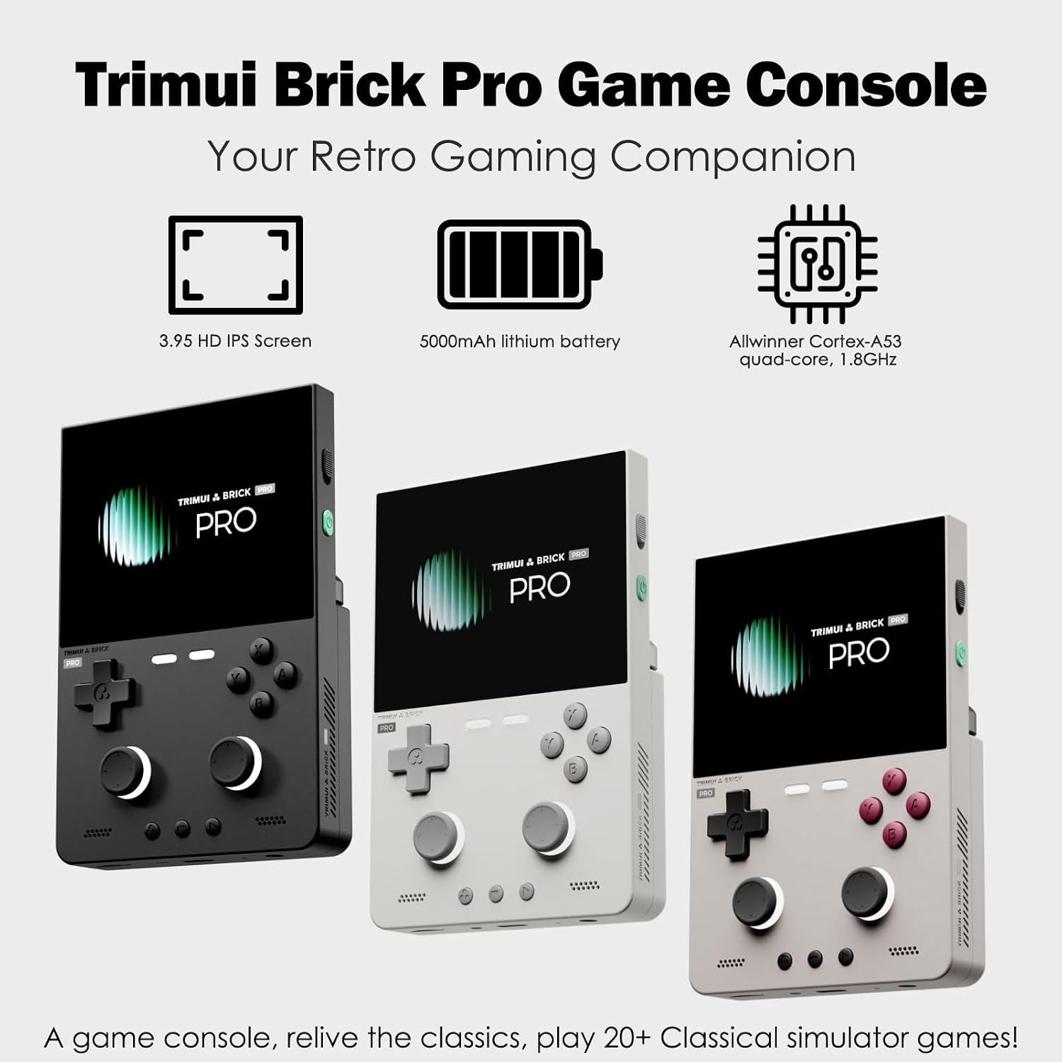 Trimui Brick Pro Retro Game Console, Black, NO Card 3.95-Inches 1024x768 | IPS Screen, Dual Hall Joysticks,5000mAh Lithium Battery, Supports Multiple Simulators, Video Gaming Console