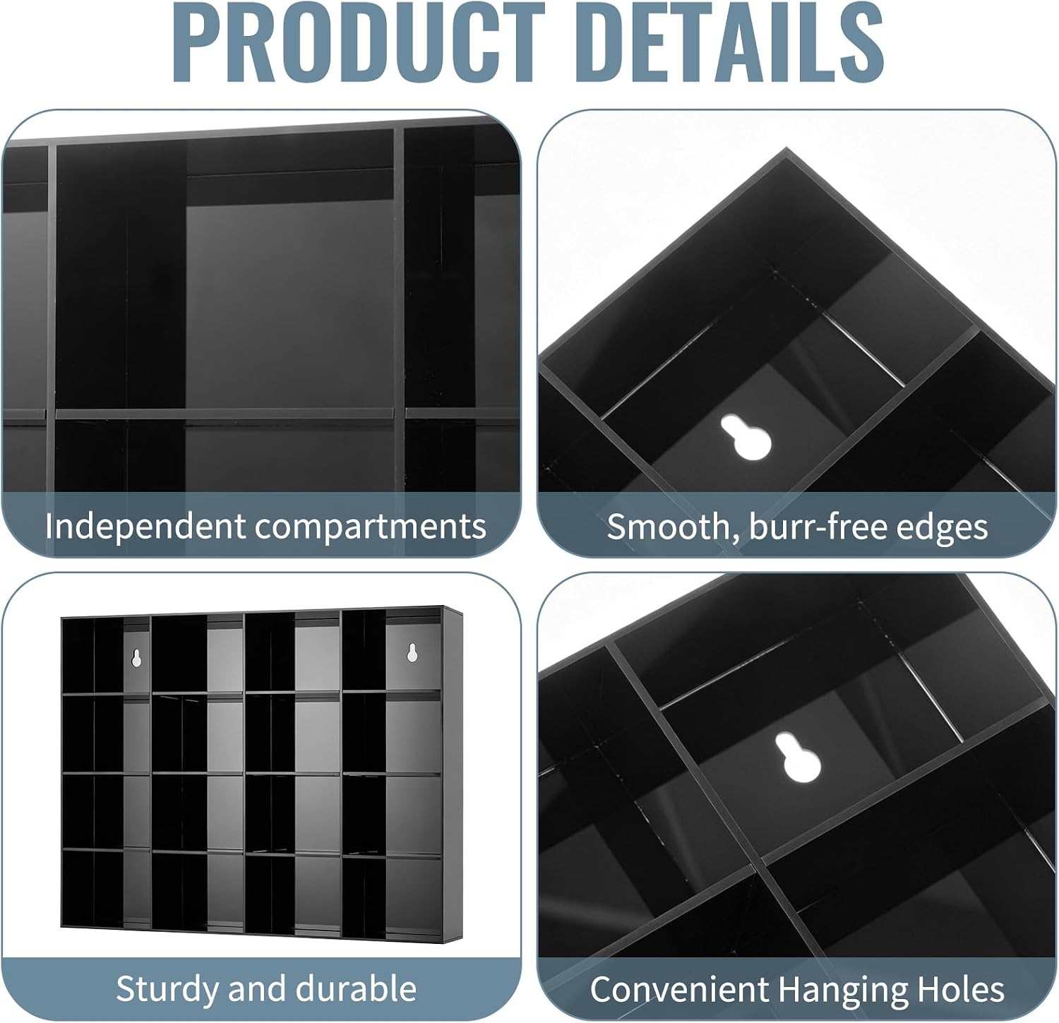 2 Pack Tie Box Organizer Wall Mounted Black Acrylic with 16 Compartments, Tie Organizer for Drawer, Tie Holder for Men Belt Scarf Necktie Storage for Closet and Home