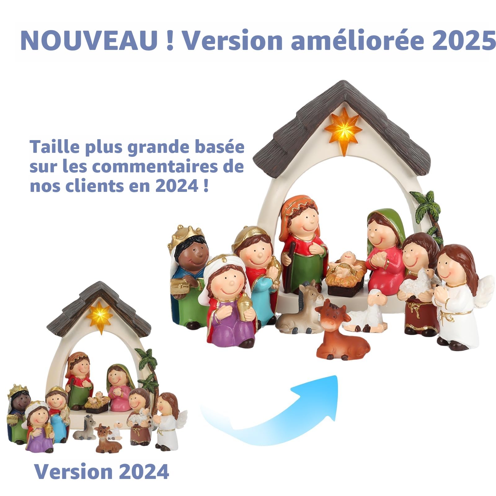 Ensemble de sculpture de crèche de Noël Ulable 12 pièces, naissance de Jésus avec Marie, Joseph, l'enfant Jésus, 3 Rois Mages, bergers et anges, figurines en résine pour décoration de table