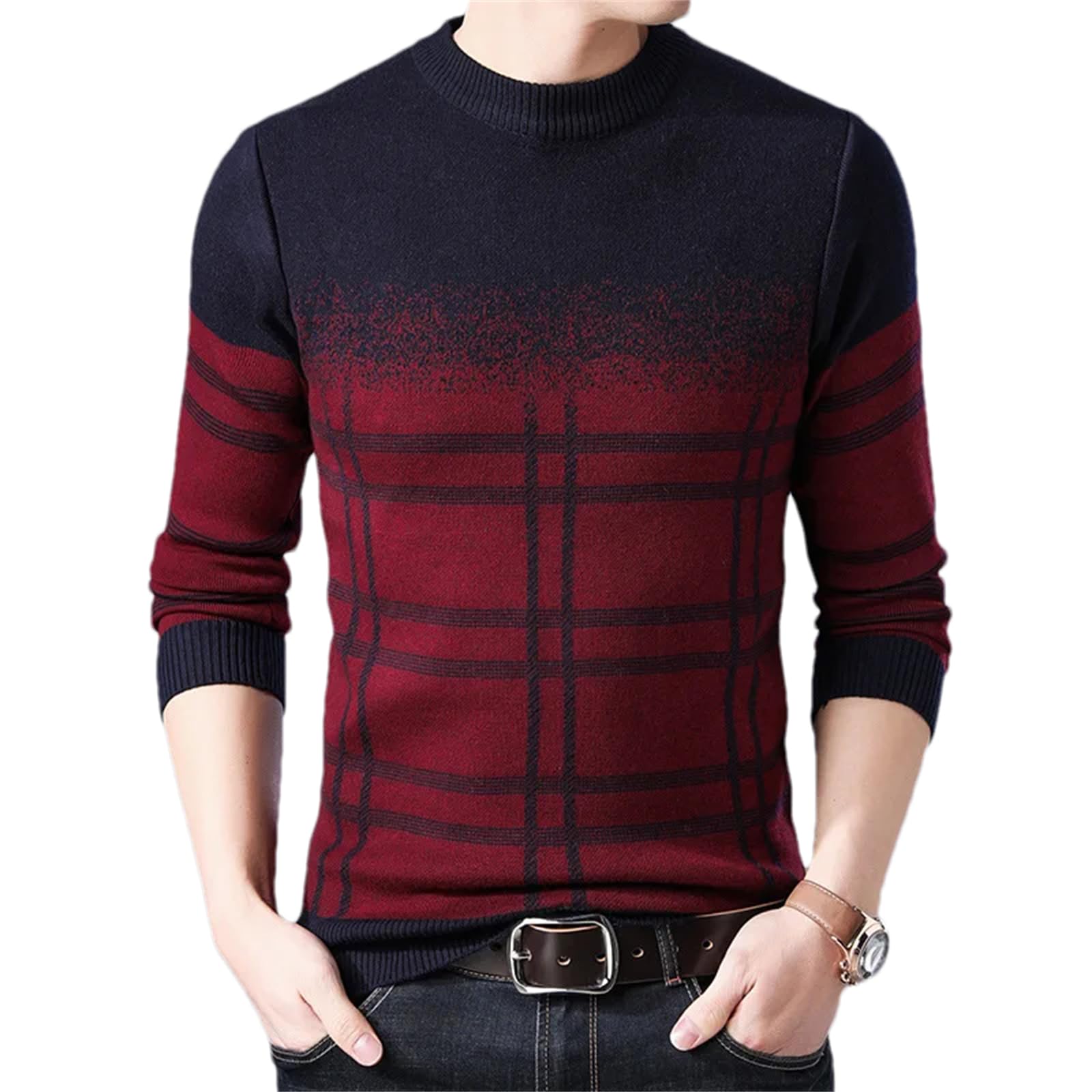 Pullover da uomo autunno e inverno a righe slim fit lavorato a maglia casual O-collo maglione lavorato a maglia per gli uomini