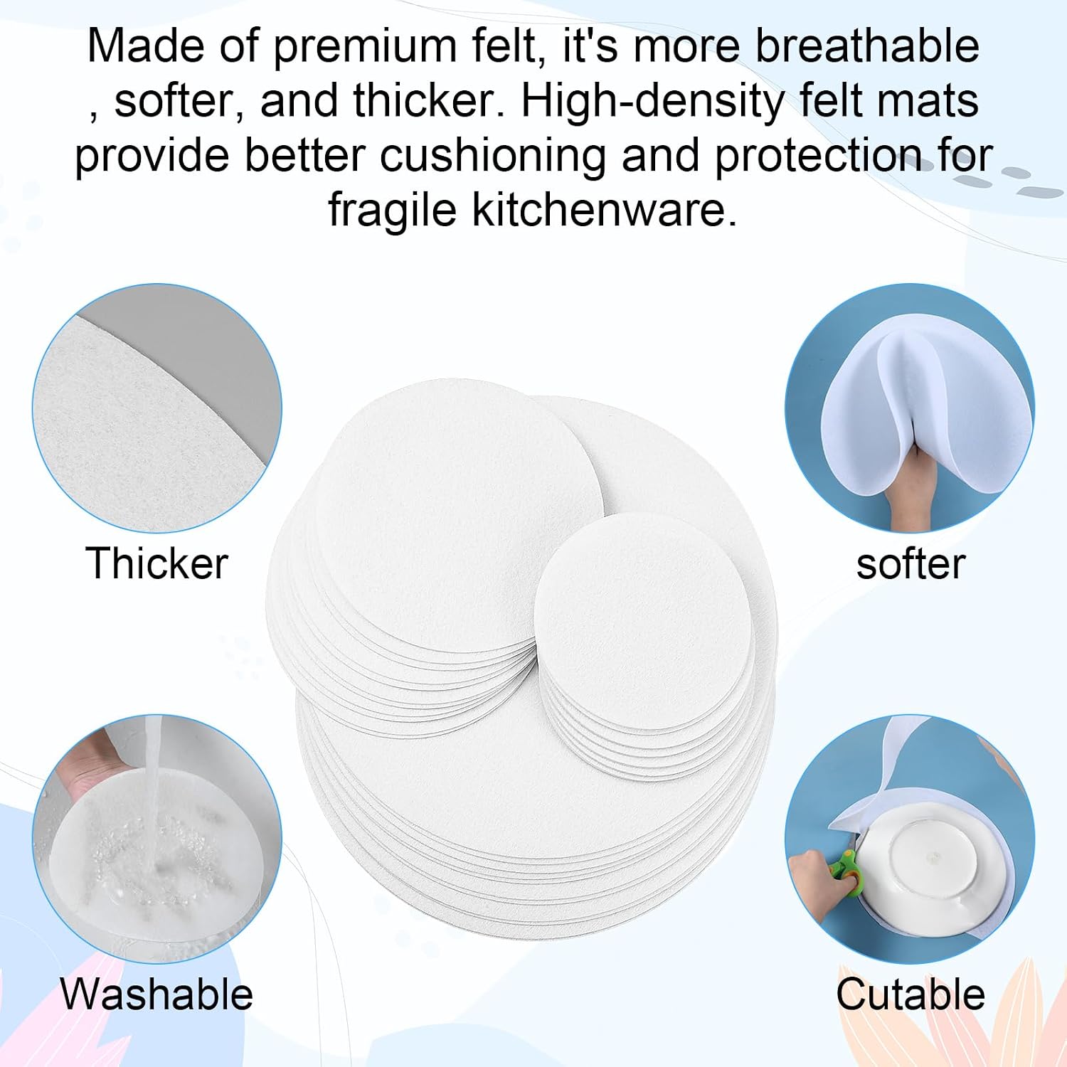36 PCS Dish Protectors for Stacking, 3 Sizes Plate Protectors for Stacking, Premium Thick Felt Plate Dividers, Felts for Porcelain Cookware