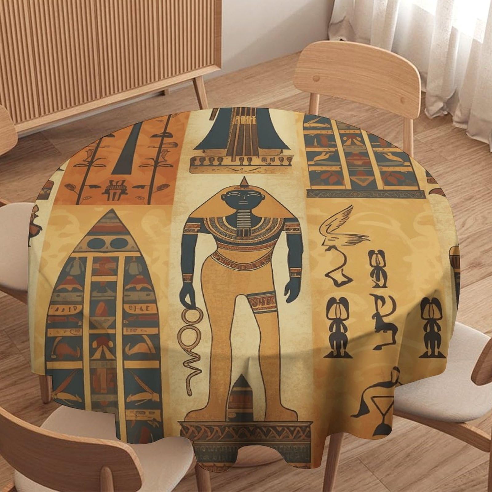 Nappe ronde égyptienne lavable pour décoration de cuisine et table de fête rustique