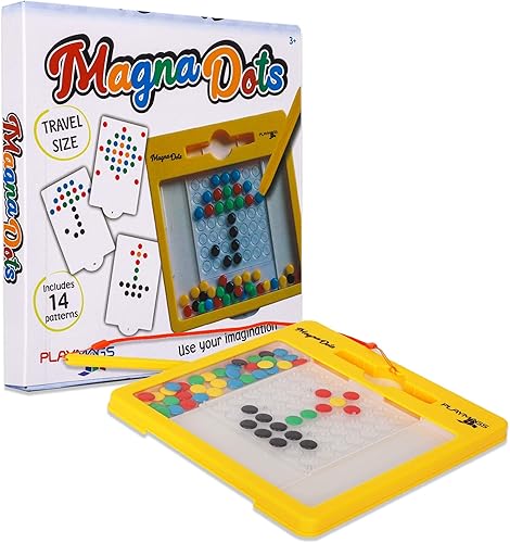 Playmags Pizarra magnética de dibujo para niños, tablero de dibujo de puntos magna con bolígrafo magnético, tamaño de viaje de 8 x 8 pulgadas con