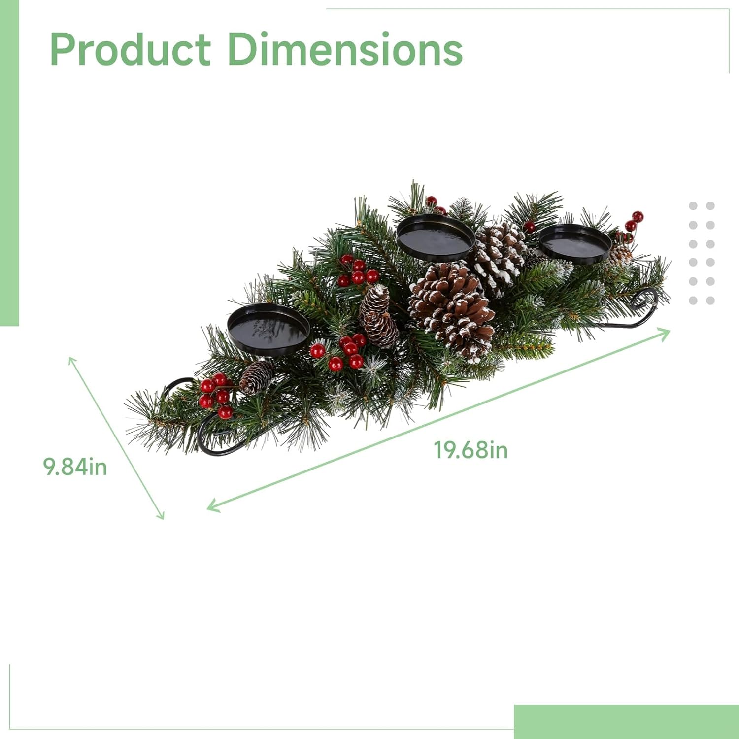 Candle Holder Wreath for Christmas, 3-Cup Iron Frame with Decorative Pine Cones and Berries, Ideal for Festive Table Decor