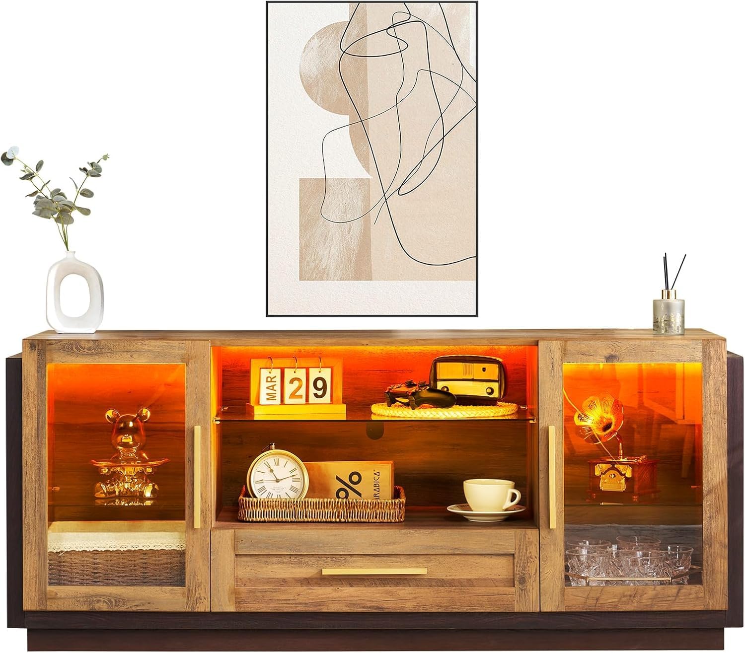 AMERLIFE 60in Farmhouse Sideboard Buffet with LED