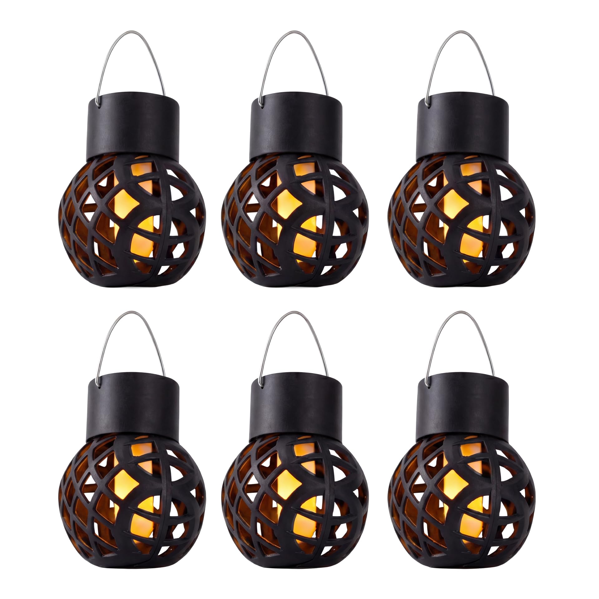 Streetwize  Black Set Of 6 Solar Hanging Dancing Flame Lantern Light, Sports Direct