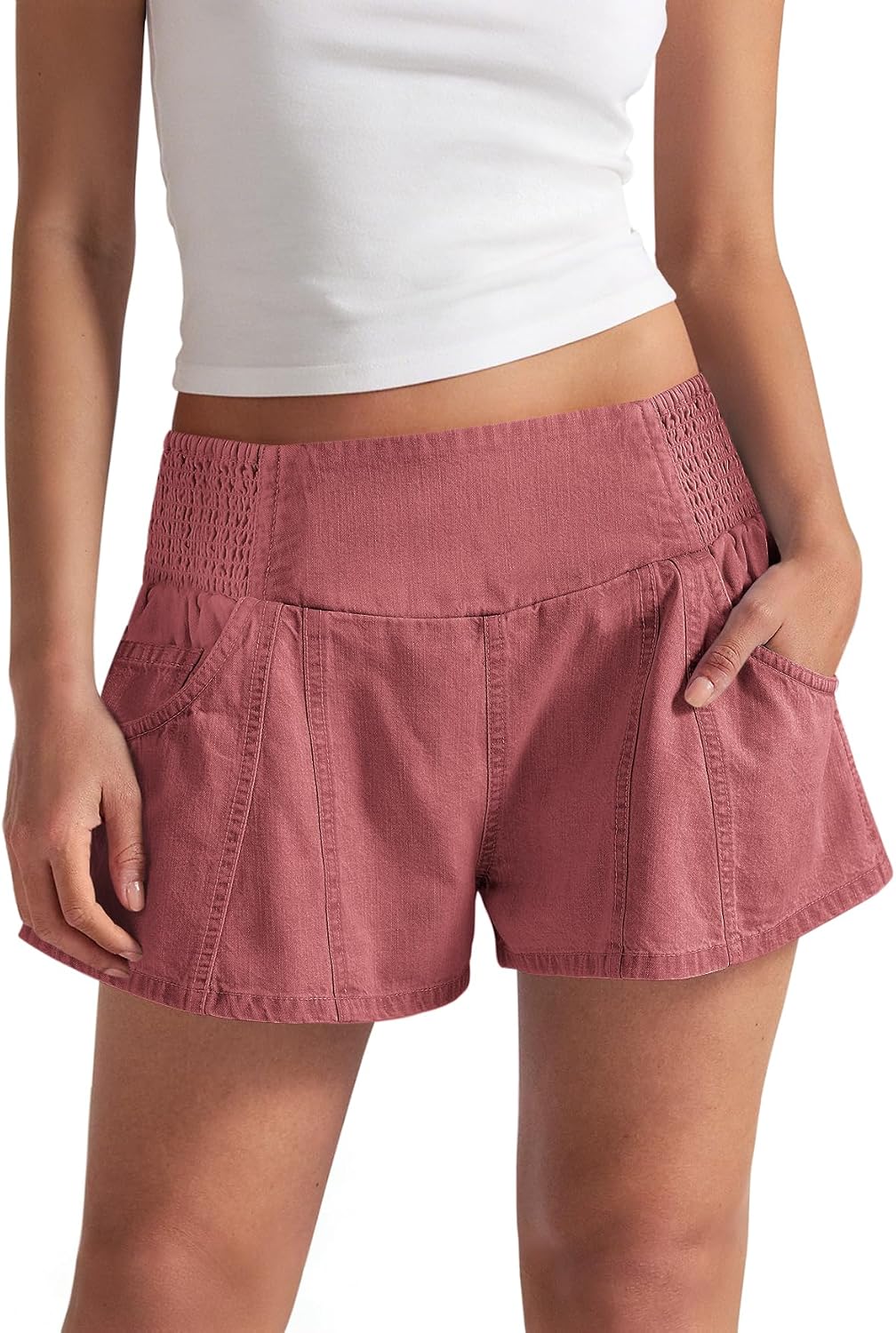 Yanekop Womens Denim Shorts Pull On Low Rise Jean Shorts Flowy Wide Leg Jorts Summer Casual Stretchy Jorts with Pockets