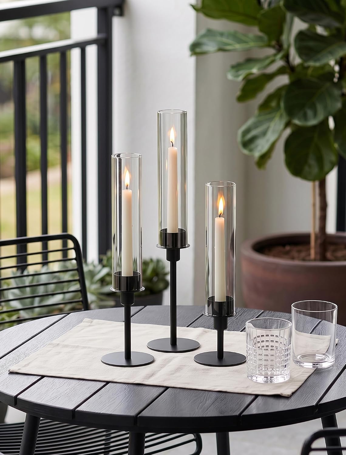 Sziqiqi Black Hurricane Candle Holders: Black Candlestick Holders, Set of 6