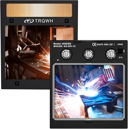 TRQWH Lente de soldadura con oscurecimiento automático, lente de casco de soldadura, tecnología de color verdadero con 4 sensores de arco, rango de