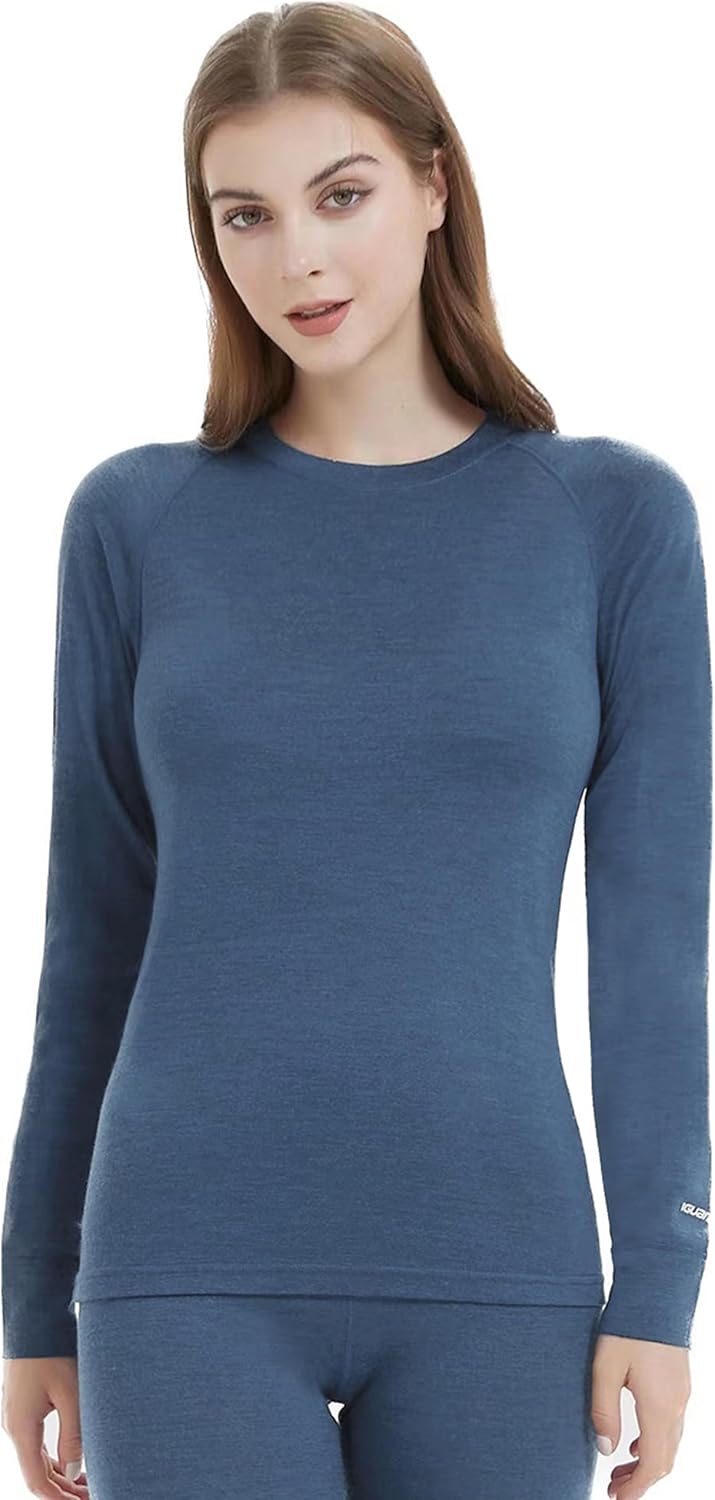 Iguana Womens 100% Merino Wool Base Layer Top for Ski Lightweight Thermal Underwear Shirts