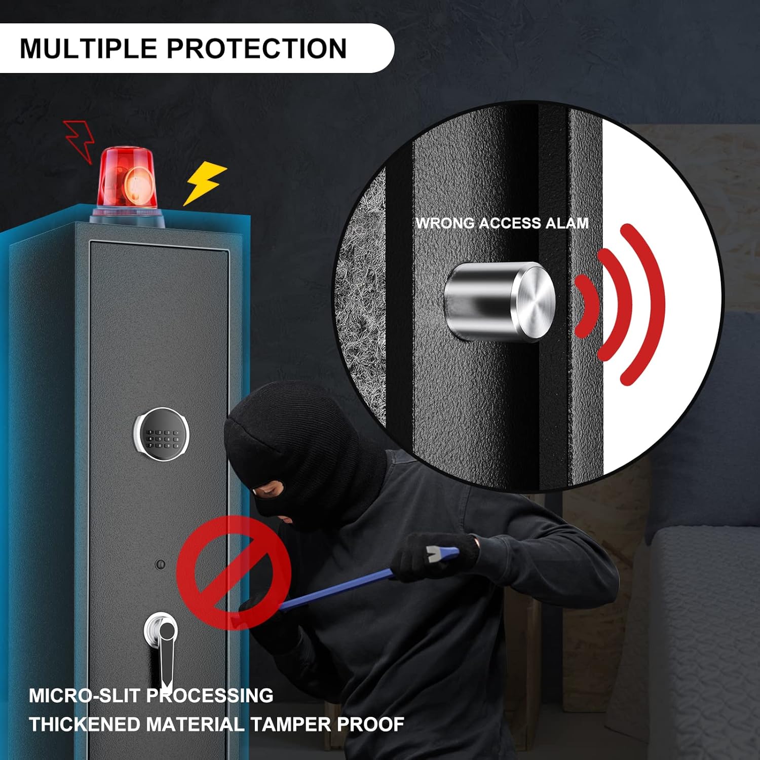 Large Rifle Safe, Quick Access 5 Gun Safes With Pistol Password Case Silent Mode, Adjustable Height, Bullet Box, LED Lights,Induction Alarm, Removable Storage : Sports & Outdoors