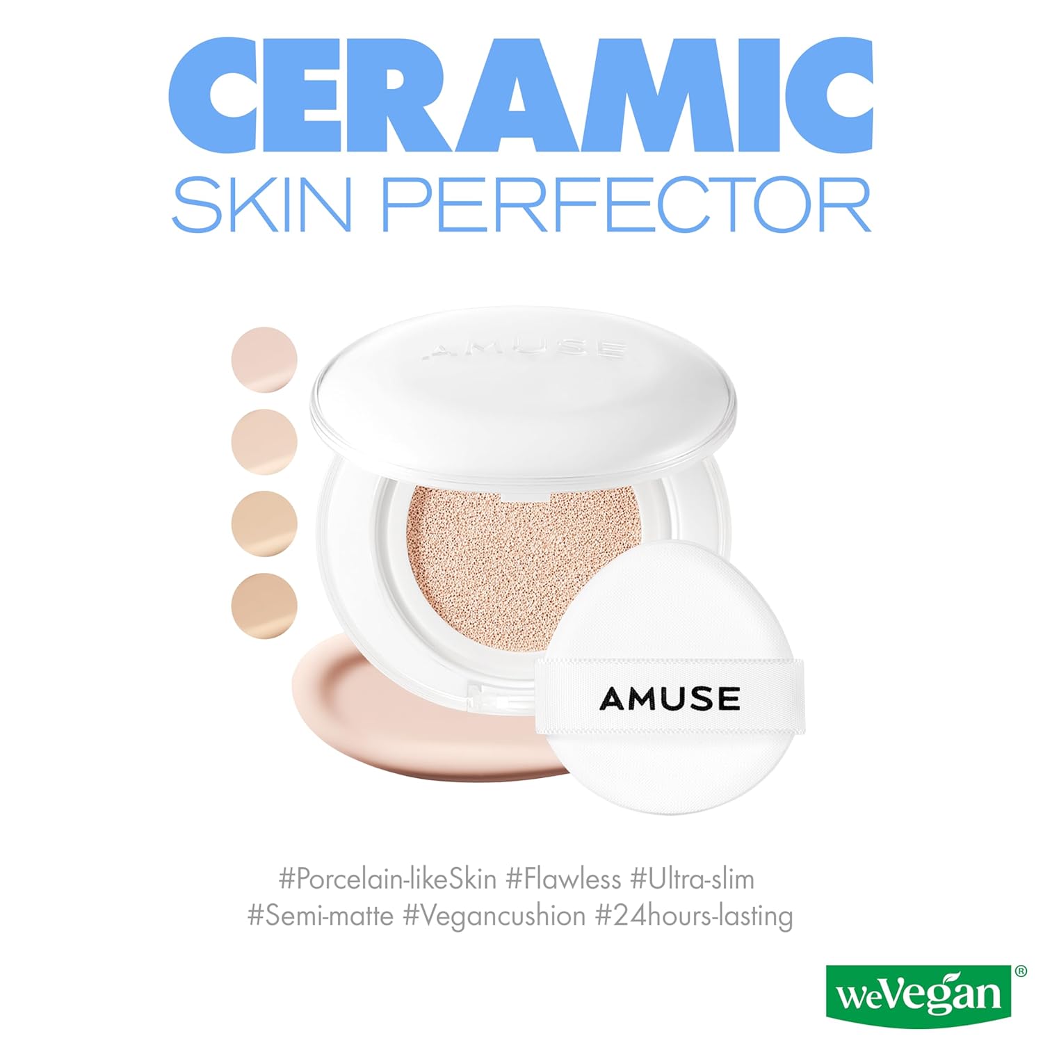 Amuse SEOUL Ceramic Skin Perfector Cushion Foundation Refill | Long-lasting, Lightweight, Semi-matte, Flawless Coverage, Hypoallergenic, Korean Beauty, Vegan(15g / 0.52 oz.) ([REFILL] 01 PORCELAIN) - Image 2