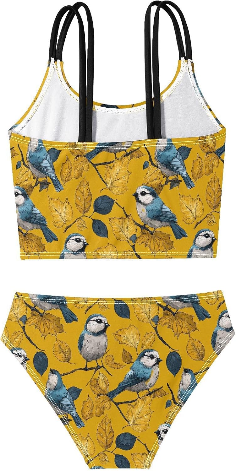 visesunny Girls Two Piece Swimsuits Yellow Cute Bird Girl's Bikini Sets Bathing Suits for Girls Size 5-12Y