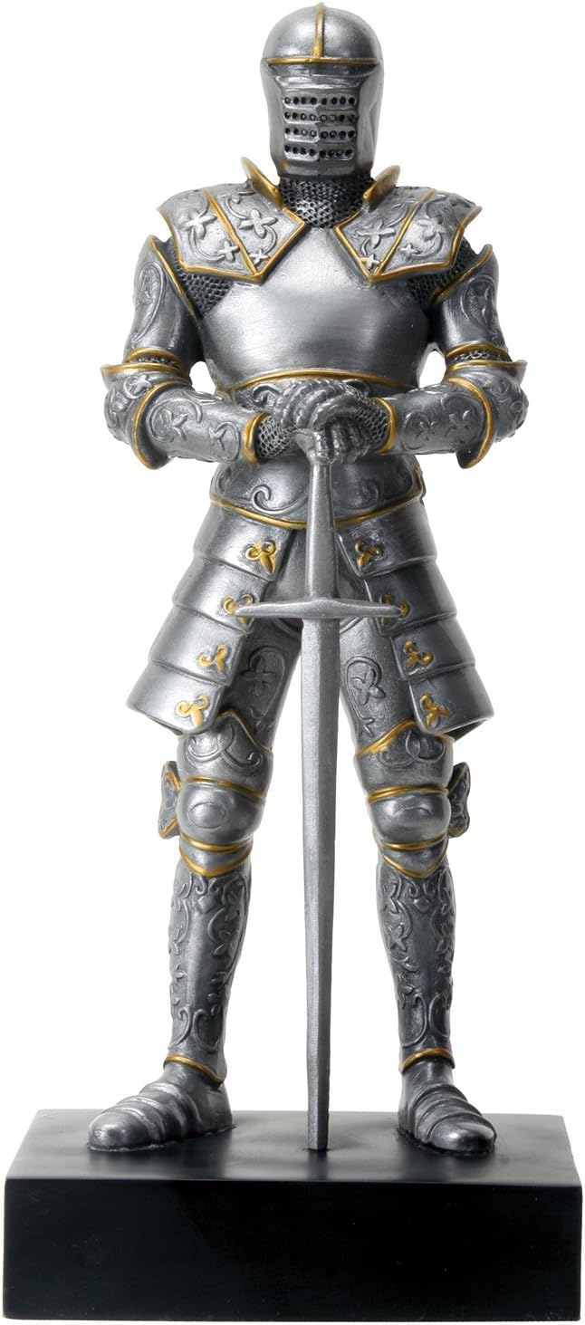 YTC Silver Colored Italian Knight Design Standing Statue in Full Armor