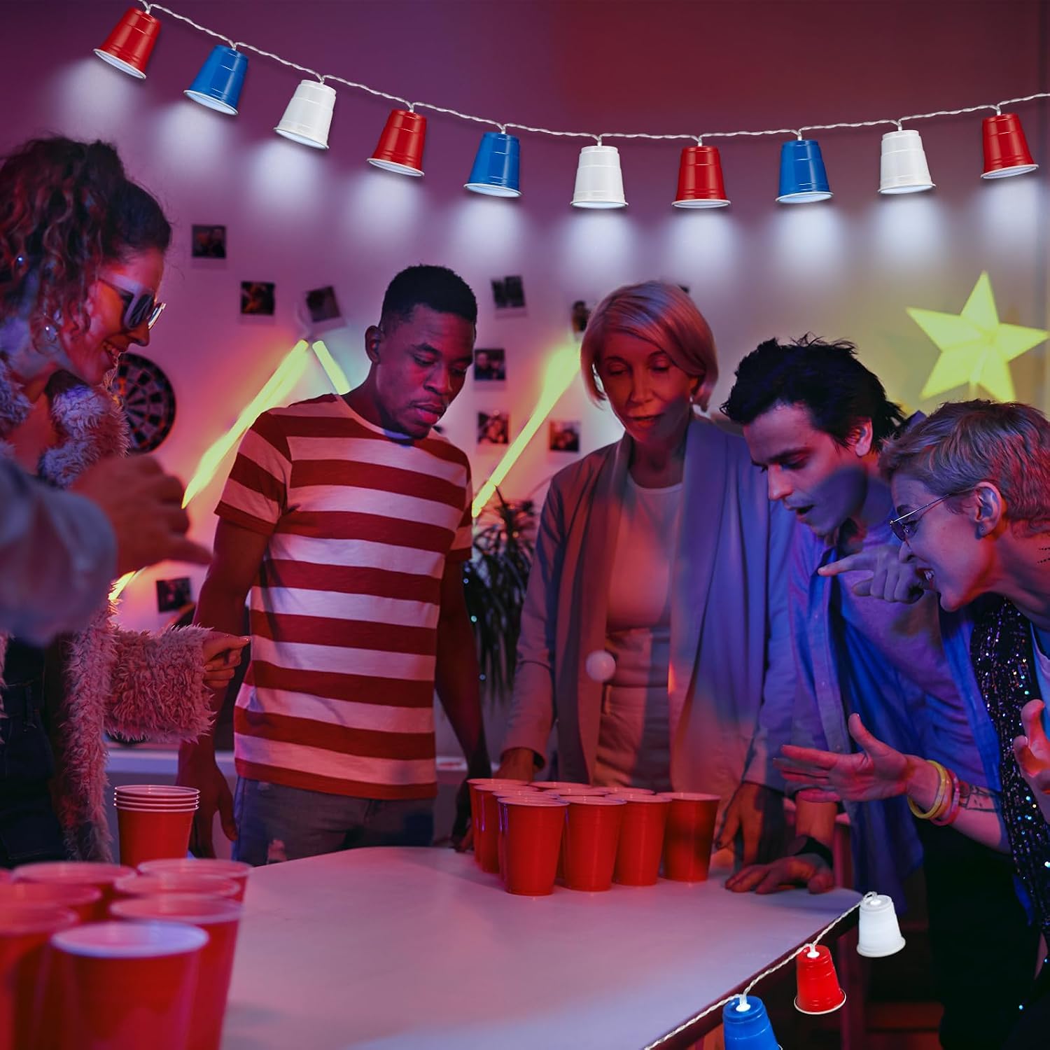 Hiboom 2 Pack Red White and Blue Cups Light, Shot Cup Fairy String Lights Battery Operated LED for Memorial Day Patriotic Decor 4th of July Independence Day Bar Graduation RV Party Decoration (13ft)