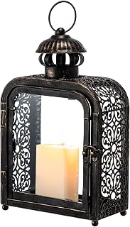 DECORKEY Vintage Bronze Candle Lantern with Clear Glass - Indoor Outdoor Hanging Tabletop Holder for Farmhouse Patio Porch Home Decor