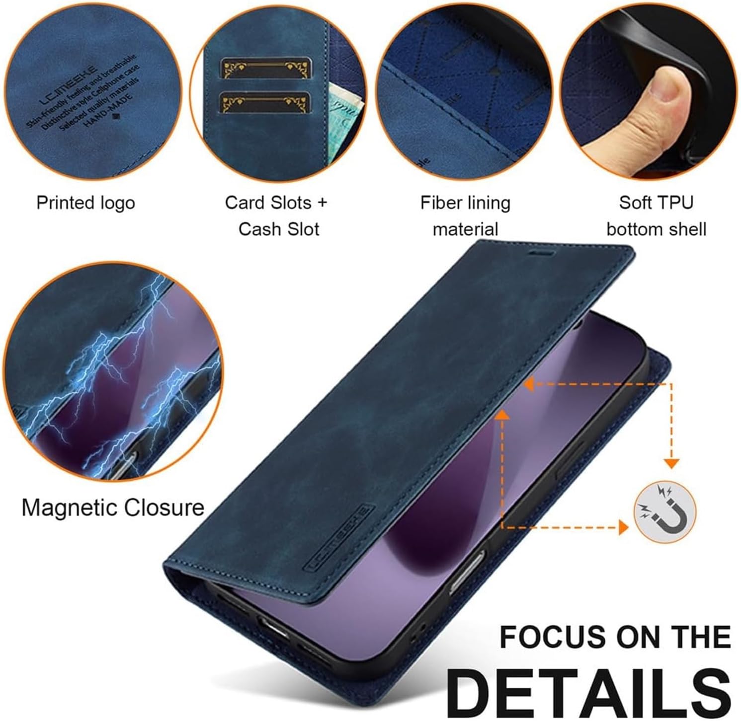 Leather Wallet Flip Case for iPhone 17/17 Air/17 Pro/17 Pro Max, Card Holder Cover with All-Round Protection & Anti-Scratch Soft Inner Shell(Orange,17 Pro Max)