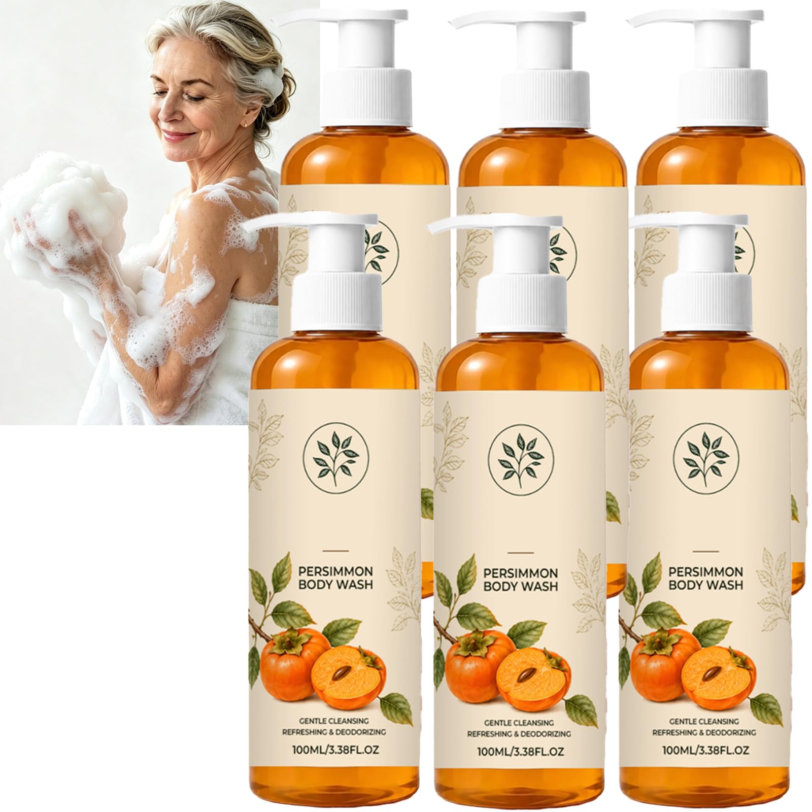 Persimmon żel pod prysznic dla seniorów zapach nawilżający żel pod prysznic dla silnego zapachu ciała, żele do kąpieli i pod prysznic środki czyszczące i dezodoranty dla świeżej skóry. (6 sztuk)