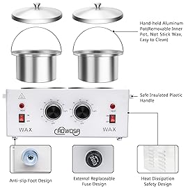 Professional Waxing Kit Wax Warmer Double Pot Wax Heater Machine for Hair Removal, Large Waxing Pot for Spa Salon Beauty Esthetician Home, with Adjustable Temperature Set, 50 Stick(White)