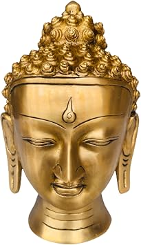 QT S Buddha Head Idol Buddhist Table Top Sculpture Showpiece 12 in 7.5lbs for Home Decor Living Room Gifts Tibetan Buddha Idol for Peace Meditation & Protection Sculpture Handmade in Nepal