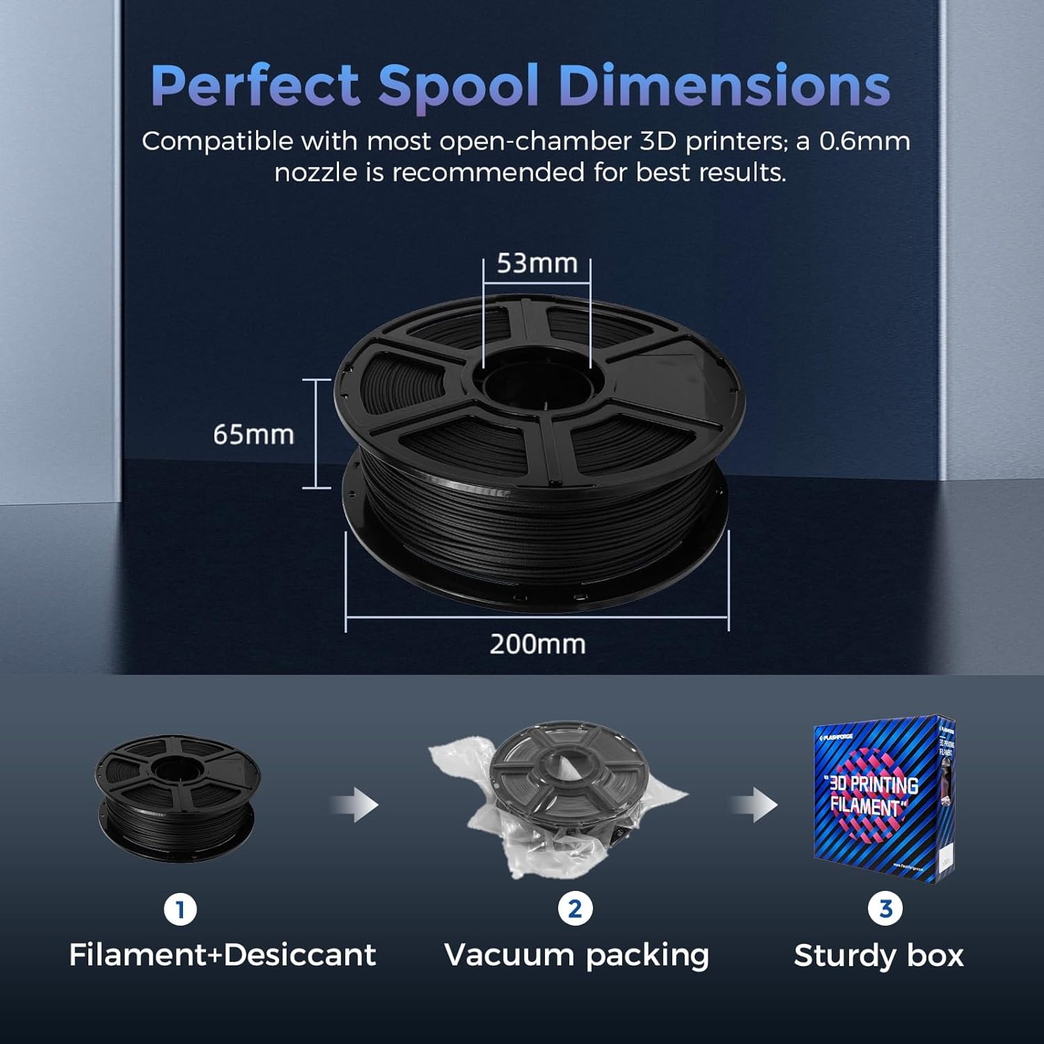 FLASHFORGE Carbon Fiber PETG Filament 1.75mm Black, Reinforced 3D Printer Filament 1kg, Lightweight & High-Strength PETG-CF Filament, Strong & Easy to Print