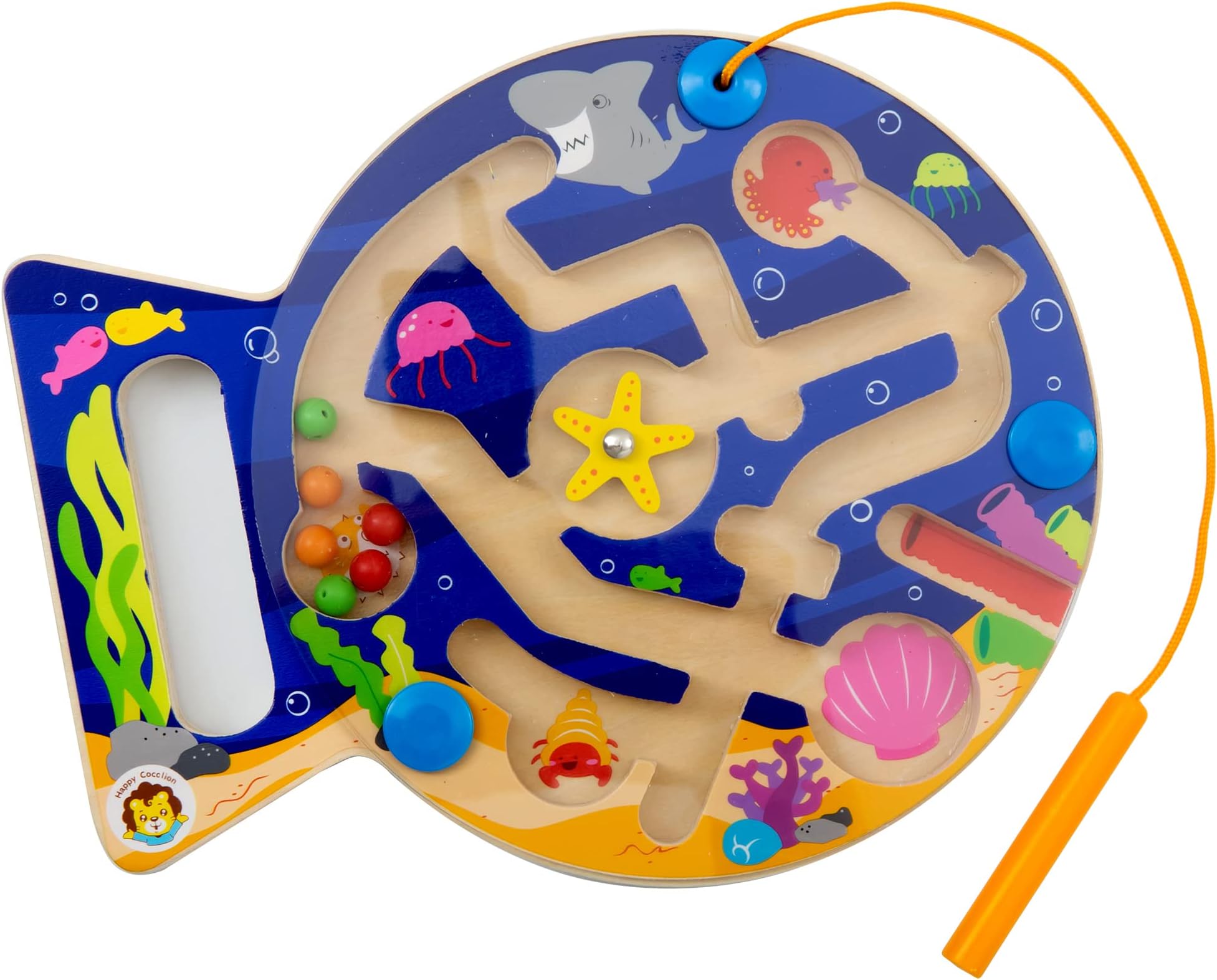 Magnetic Maze Puzzle Game, Wooden Magnetic Maze Learning & Education Toys with Marine Animals, Magnetic Maze for Toddlers, Perfect Road Trip Toys for Toddlers