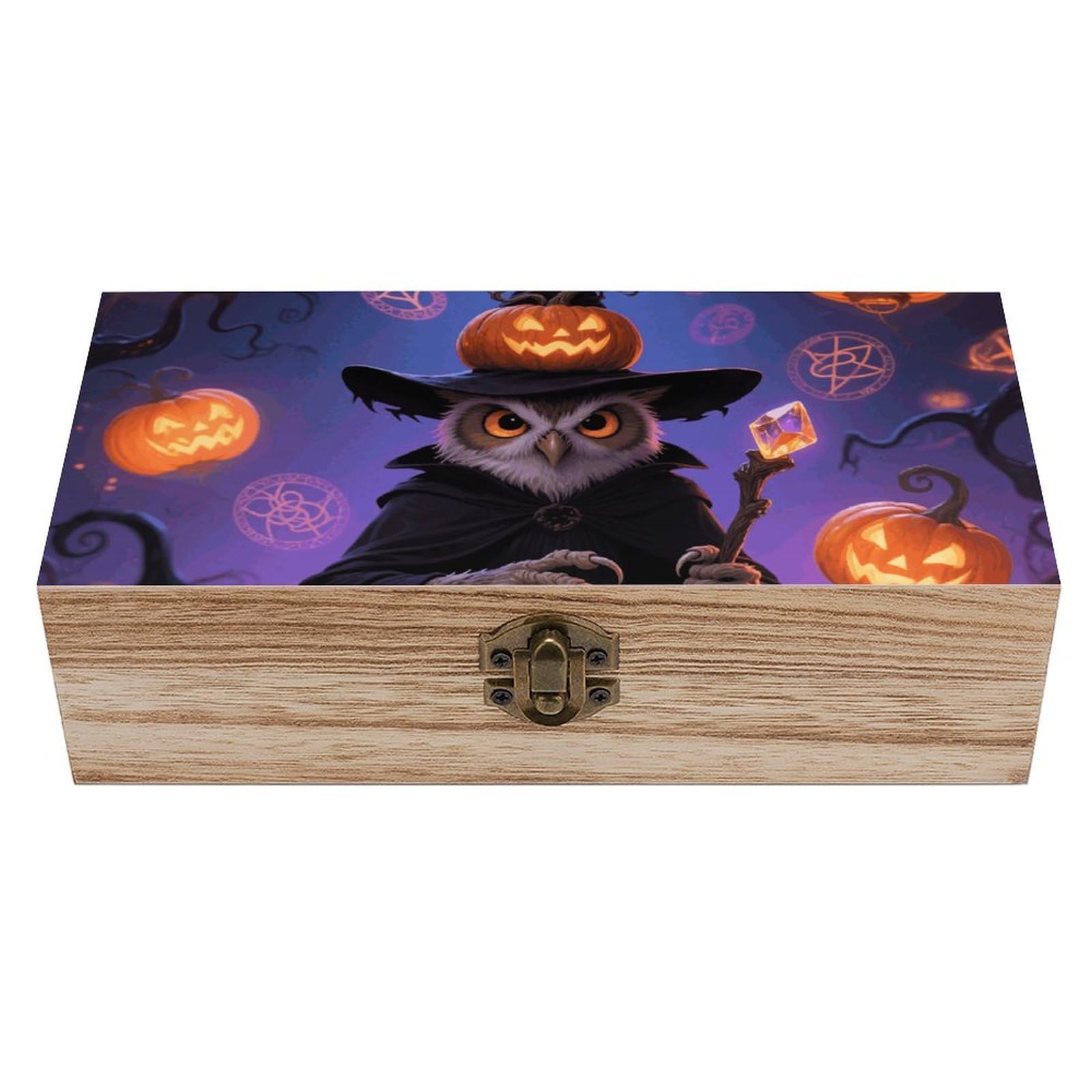 Halloween Owl Pumpkin Wooden Keepsake Box Storage Boxes with Hinged Lid