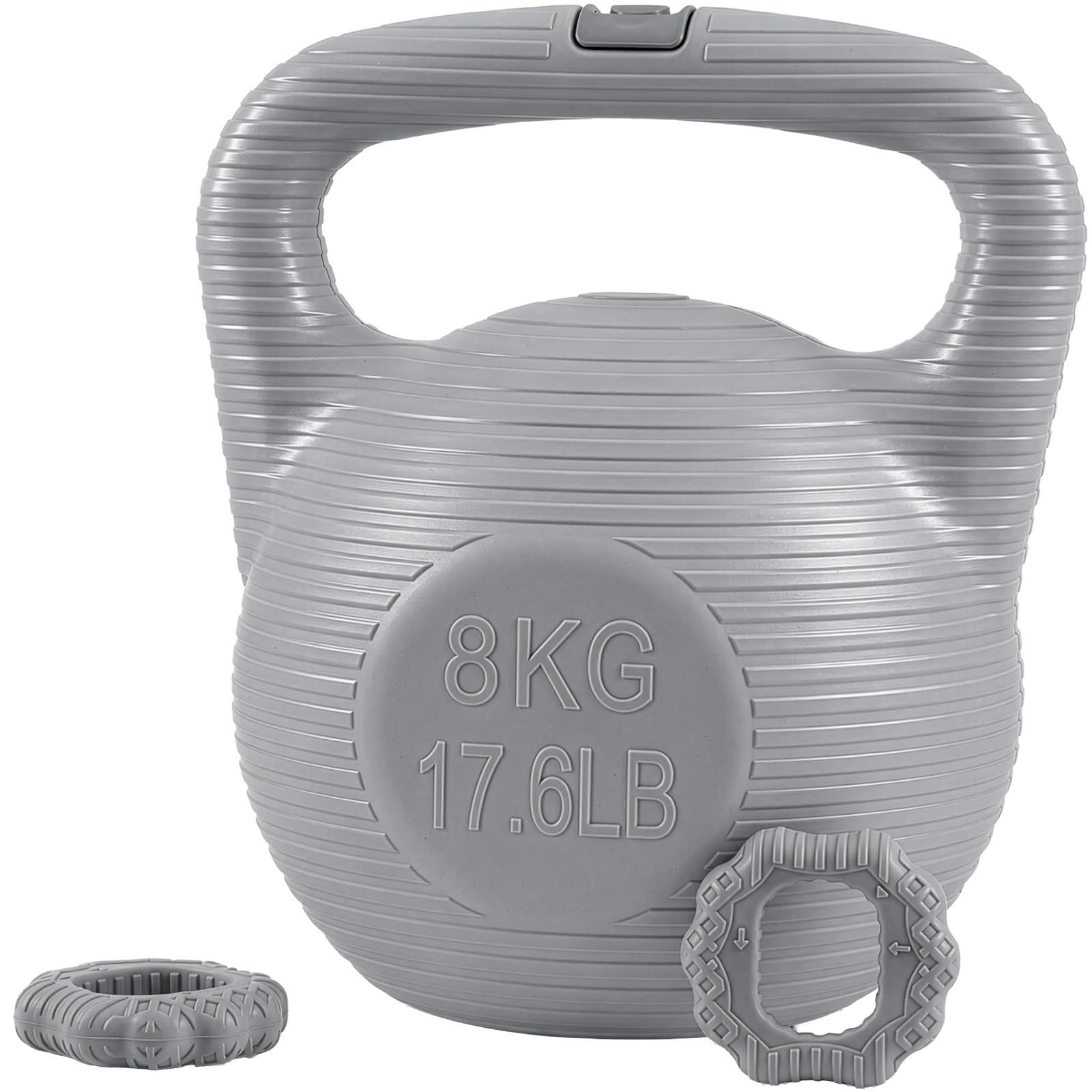 Home Fitness Set, Kettlebell and 2 Silicone Grip Trainers (Grey, 8kg)