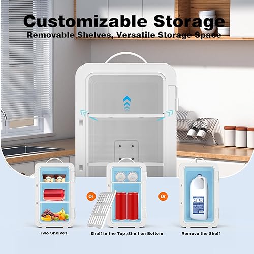 Miniatura 3 de Mini refrigerador para dormitorio, 6L8 latas, refrigerador pequeño portátil, refrigerador compacto para el cuidado de la piel, maquillaje de