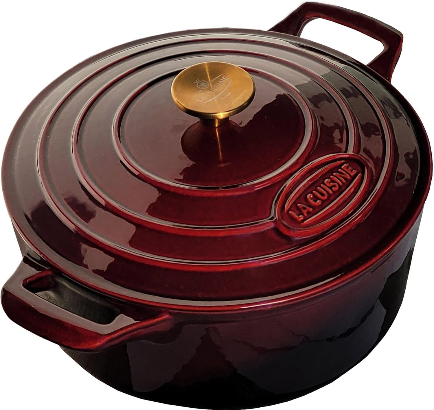 La Cuisine Enameled Cast Iron Dutch Oven Casserole Dish Pot with Lid, 5 QT 10.3“ /26cm Dia. Internal Matte Black Enamel Coating Gold-Plated SS Lid Handle Oven Safe up to 500° F, Cranberry - Image 7