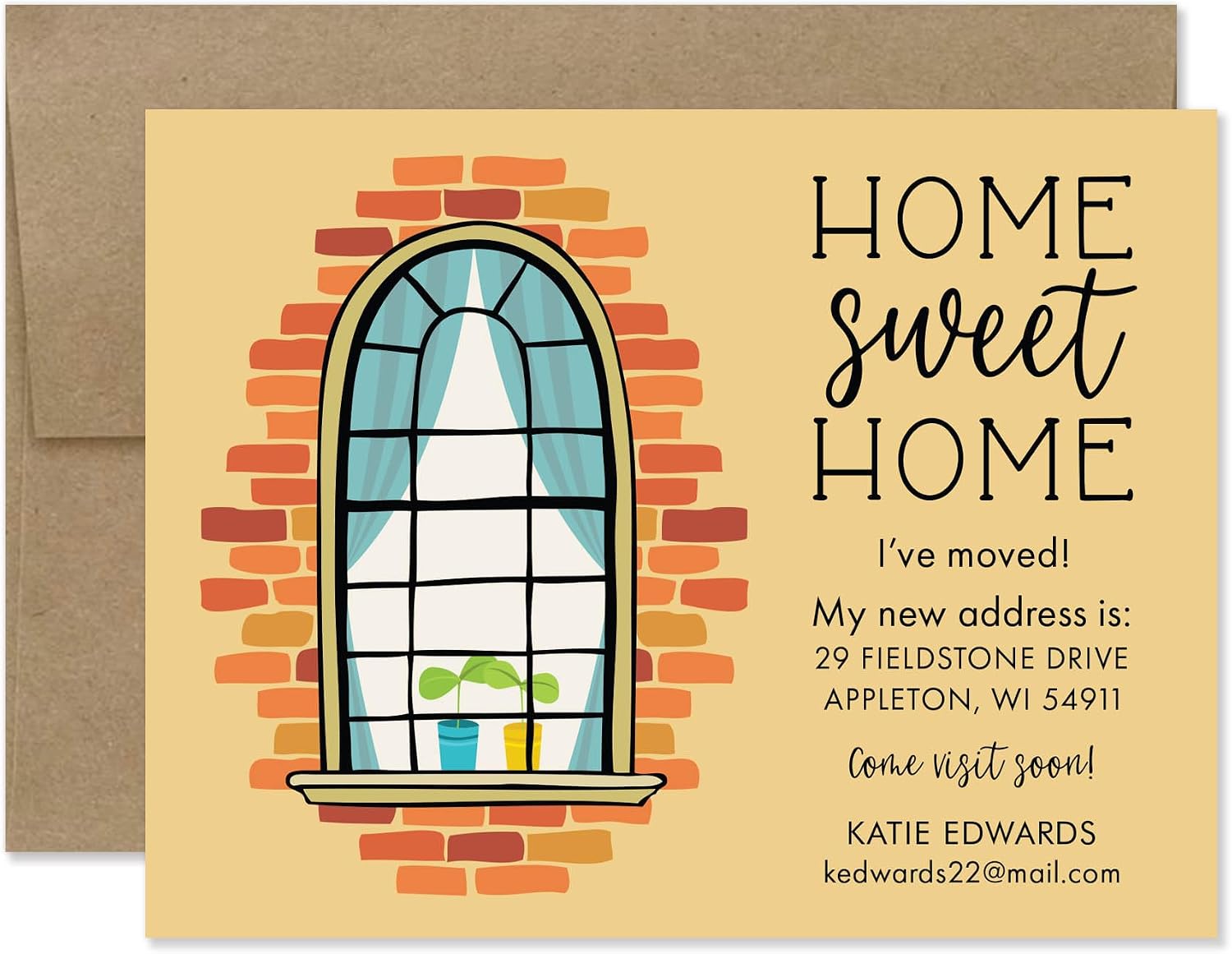 Moving Announcement Cards with Window and Plants, Change of Address Cards, Flat 5.5x4.25 Personalized Moving Cards with Envelopes