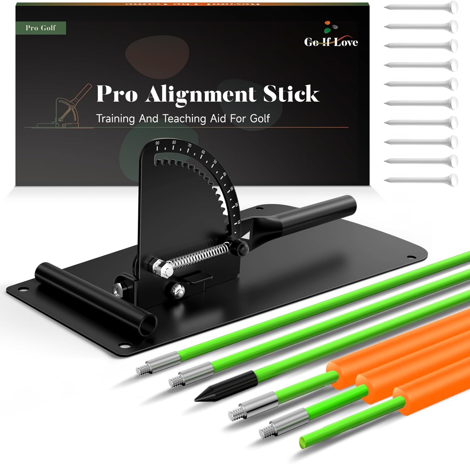 Golf Alignment Sticks Holder, Golf Training Aid with Alignment Sticks & Protective Foam, Swing Trainer Practice Teaching Aid Driving Range for Aiming, Putting, Swing