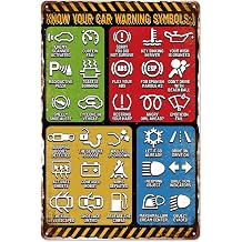 WADORN Car Warning Vintage Metal Tin Sign, 7.9x11.8 Inch Know Your Car Warning Symbles Retro Wall Art Sign Funny Mechanic Knowledge Metal Decor Gifts Plaque For Home Man Cave Garage Mechanic Shop