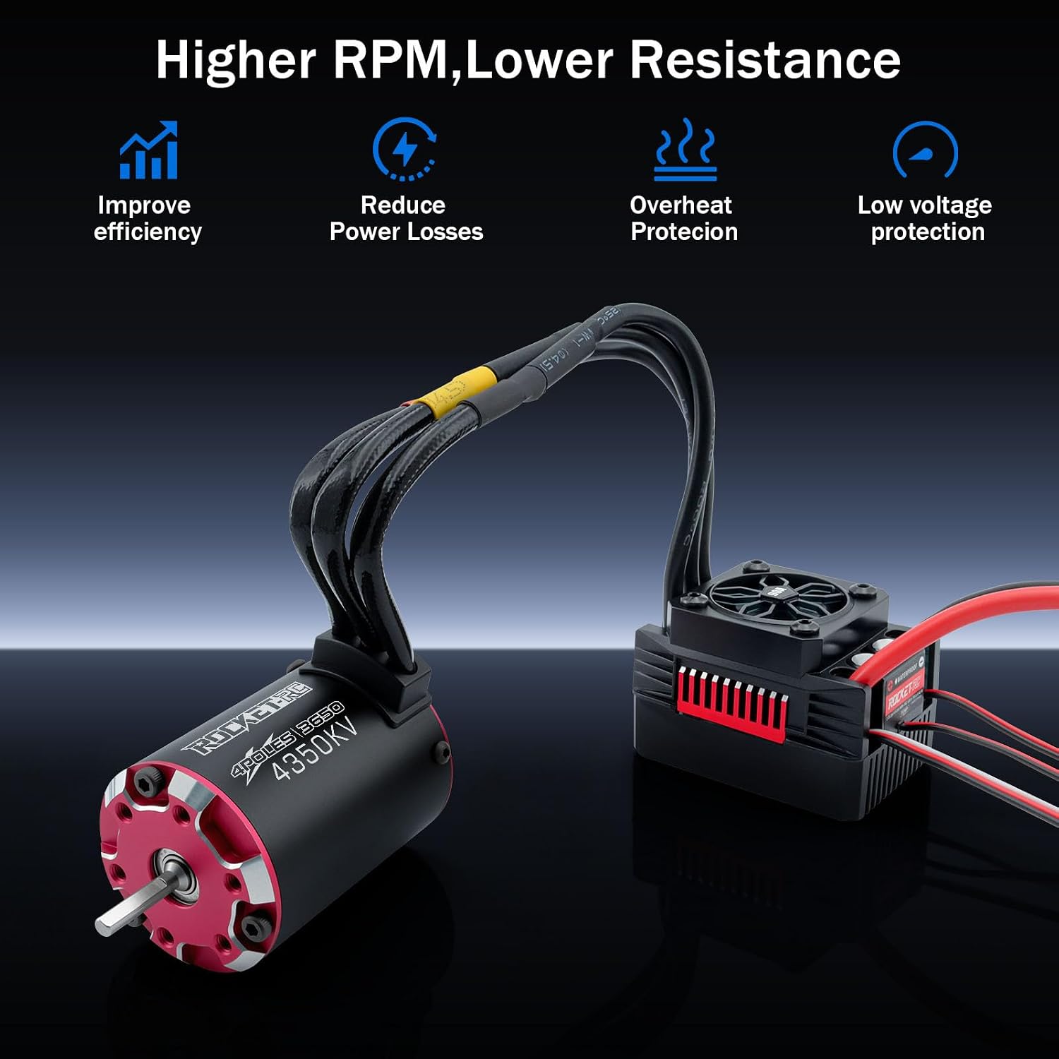 RC Brushless Motor ESC Combo 3650 4350KV Brushless Motor and 90A ESC Combo Set Waterproof for 1/10 Remote Control Cars Trucks Off-Road Vehicle