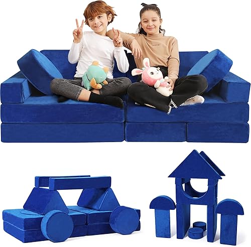 Sofá infantil modular de 14 piezas para niños, sofá convertible para niños con cojines de espuma suave, sofá para niños, sofá para niños, muebles de
