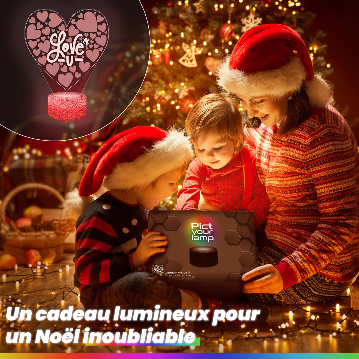 Lampephoto.fr - Lampe 3D Coeur Saint-Valentin Cadeau Coeur/Saint Valentin Amour Romantisme Passion, Veilleuse Tactile Led, Effet Hologramme 3D, Idée Cadeau Noël Anniversaire Garçon ou Fille