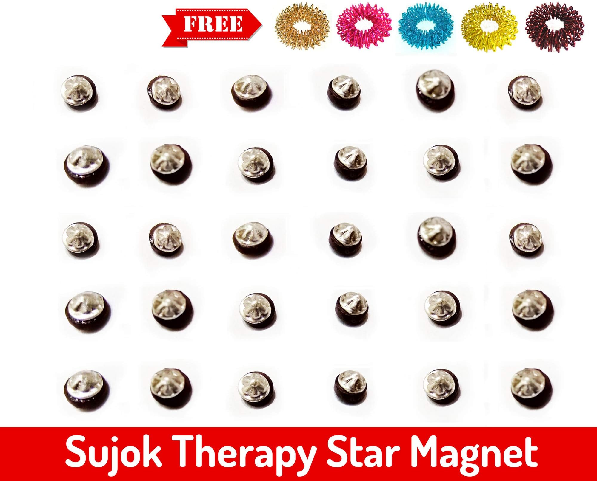Sujok Therapy Star Magnets Round (Set of 30) + Free 5 Acupressure Massage Rings