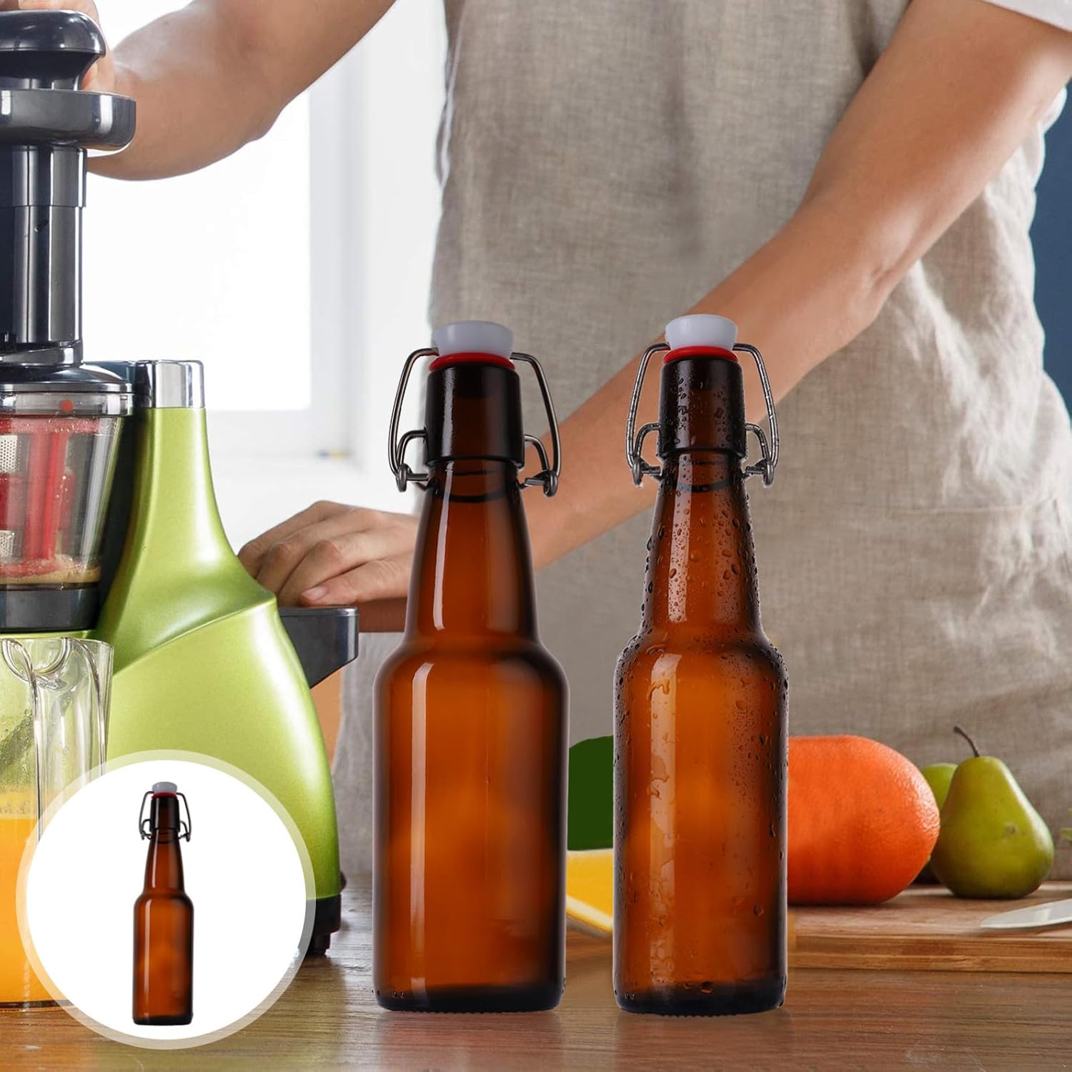 VANZACK 2 Pcs 500ml Brown Glass Buckle Bottles with Sealed Lids, Anti-leak Juice and Beer Storage Containers for Home Brewing and Kitchen Use