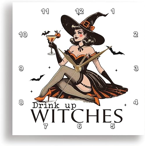 3dRose, Drink Up Witches Vintage Halloween Witch Cocktail Hour, 10x10 Wall Clock disponible en Yaxa Colombia