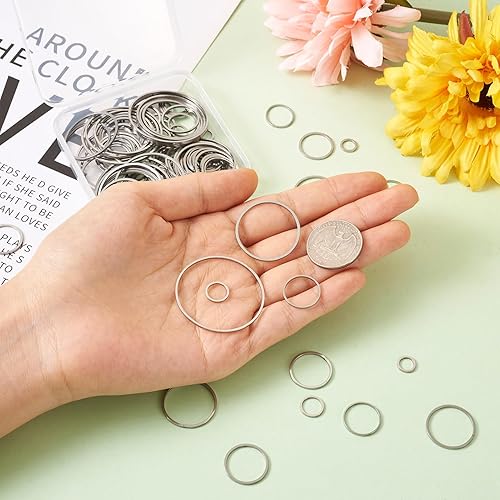 Miniatura 4 de Craftdady 130 colgantes de acero inoxidable con marco redondo hueco, bisel abierto, marco circular, dije, conectores de anillo de enlace para