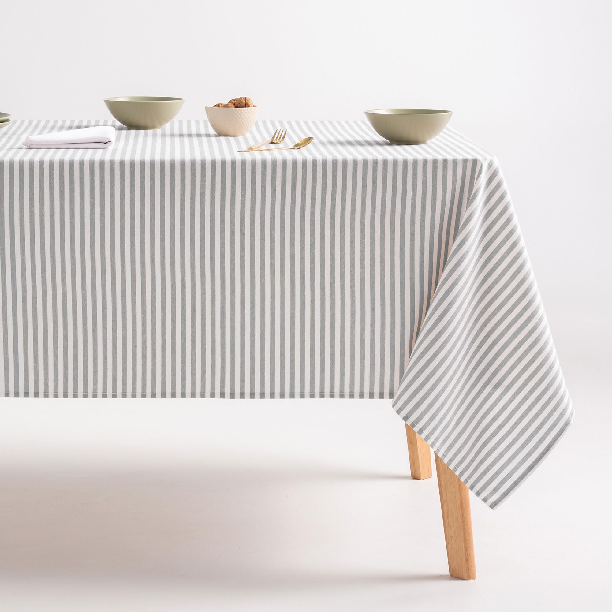 GAMUSI Stain Resistant Rectangular Tablecloth Cotton Fabric Waterproof Grey Stripes, 160 x 180 cm - Image 4