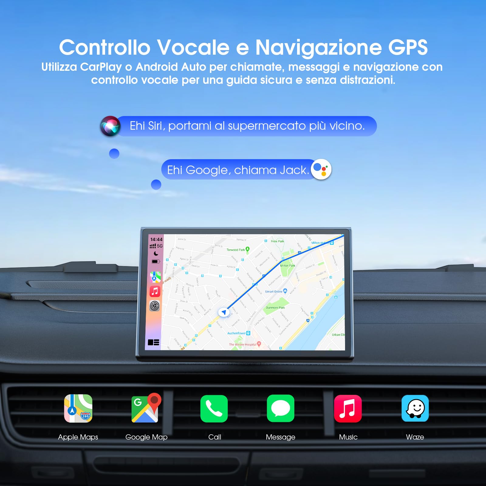 Avylet Carplay Auto 7'' Wireless, Schermo per Auto Navigazione GPS, Car play Supporto Magnetico, Schermo Verticale/Orizzontale, 60FPS Display, Controllo Vocale,Aggiornamenti OTA,Bluetooth,AUX,FM,WiFi | Supporto Magnetico, Schermo Verticale/Orizzontale, 60