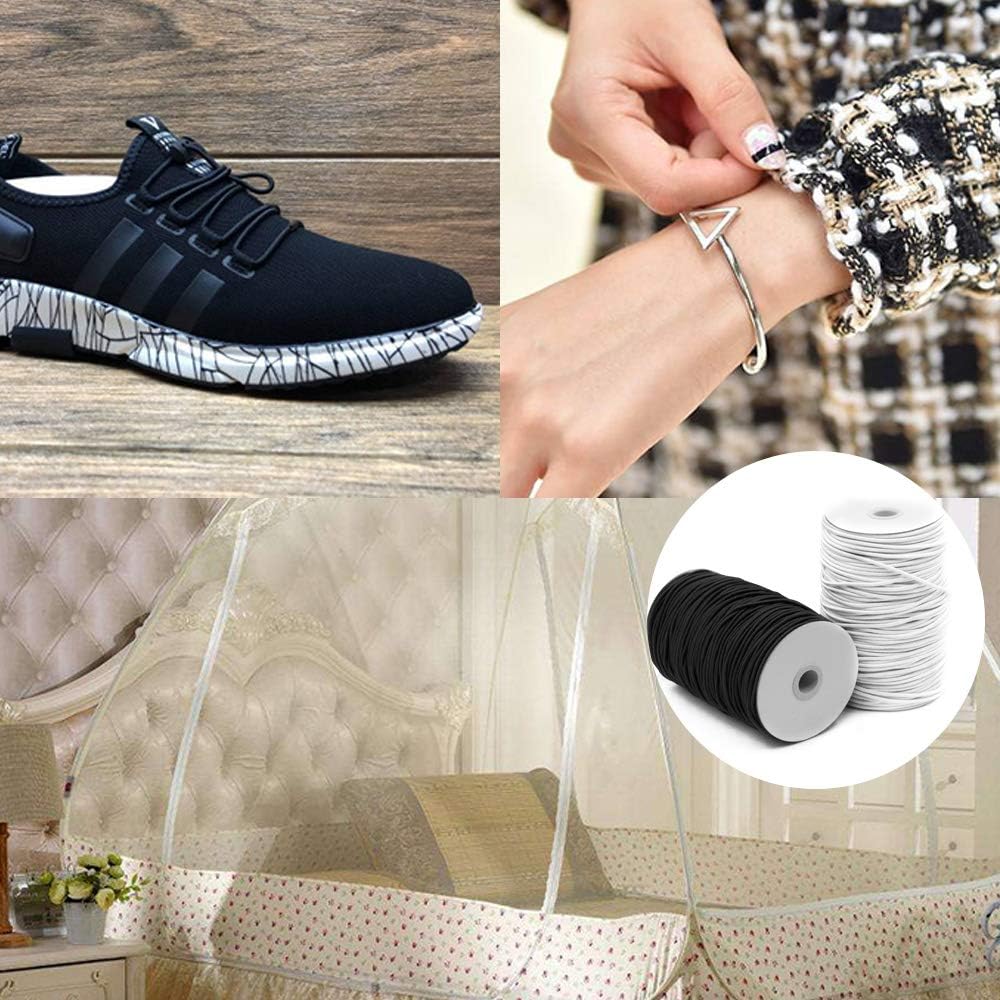 2 Pack 2 mm 5/64 Inch Elastic Cord Stretch String, SourceTon Elastic Beading Cord (Black & White, 55 Yard), Great for Crafts, Hair Ties and Home Uses