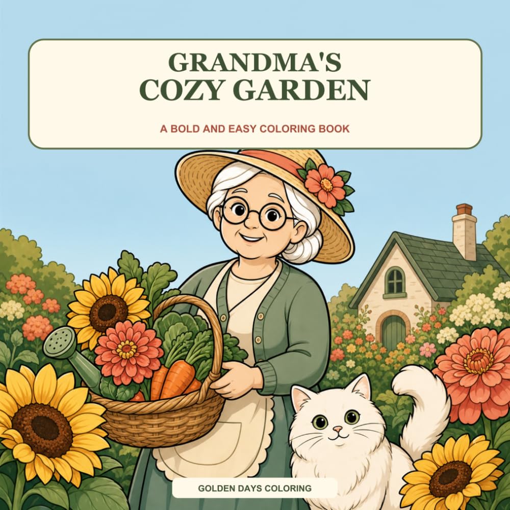 Grandma's Cozy Garden: A Bold and Easy Coloring Book