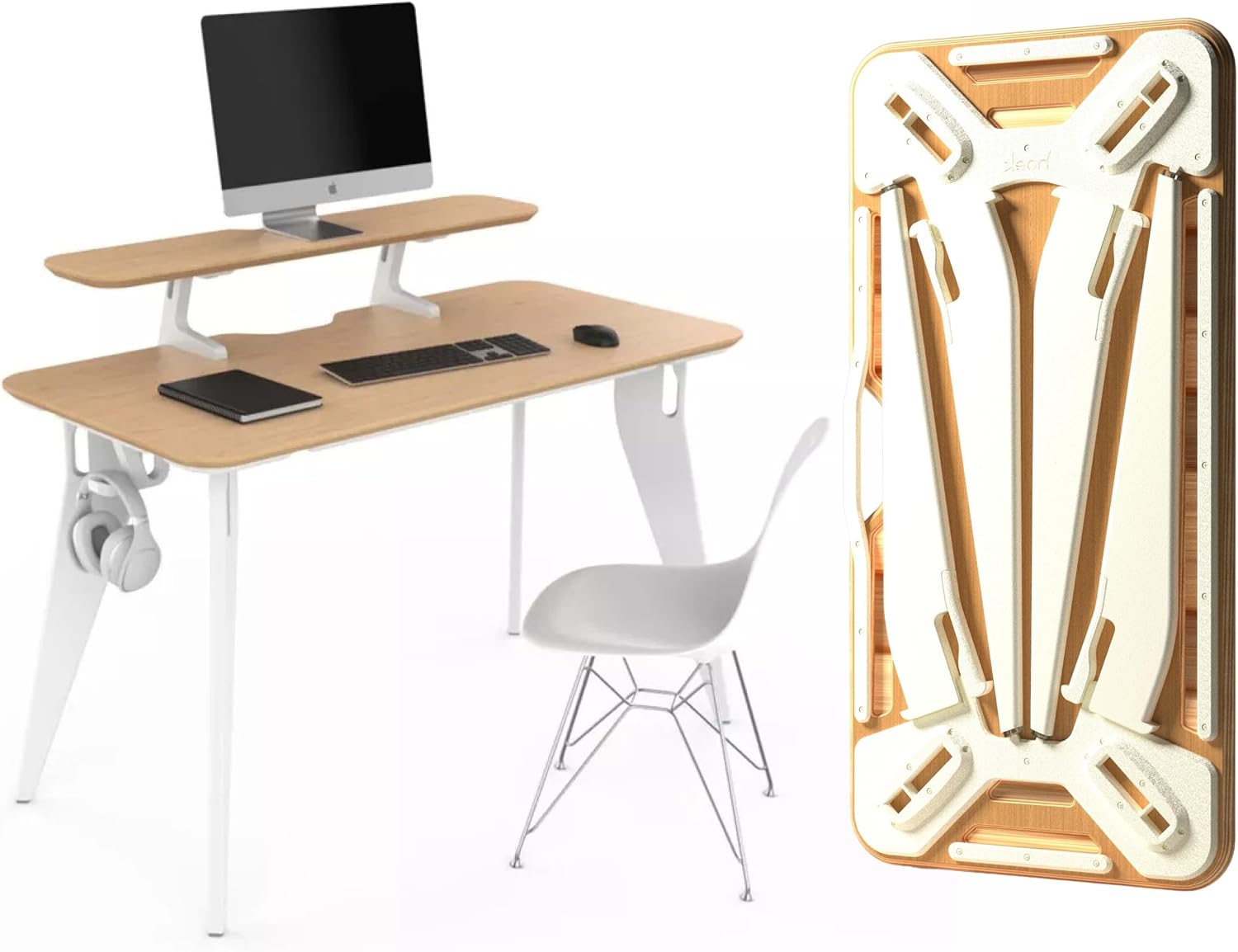 HOEK Desk Bundle - Birch with White Legs