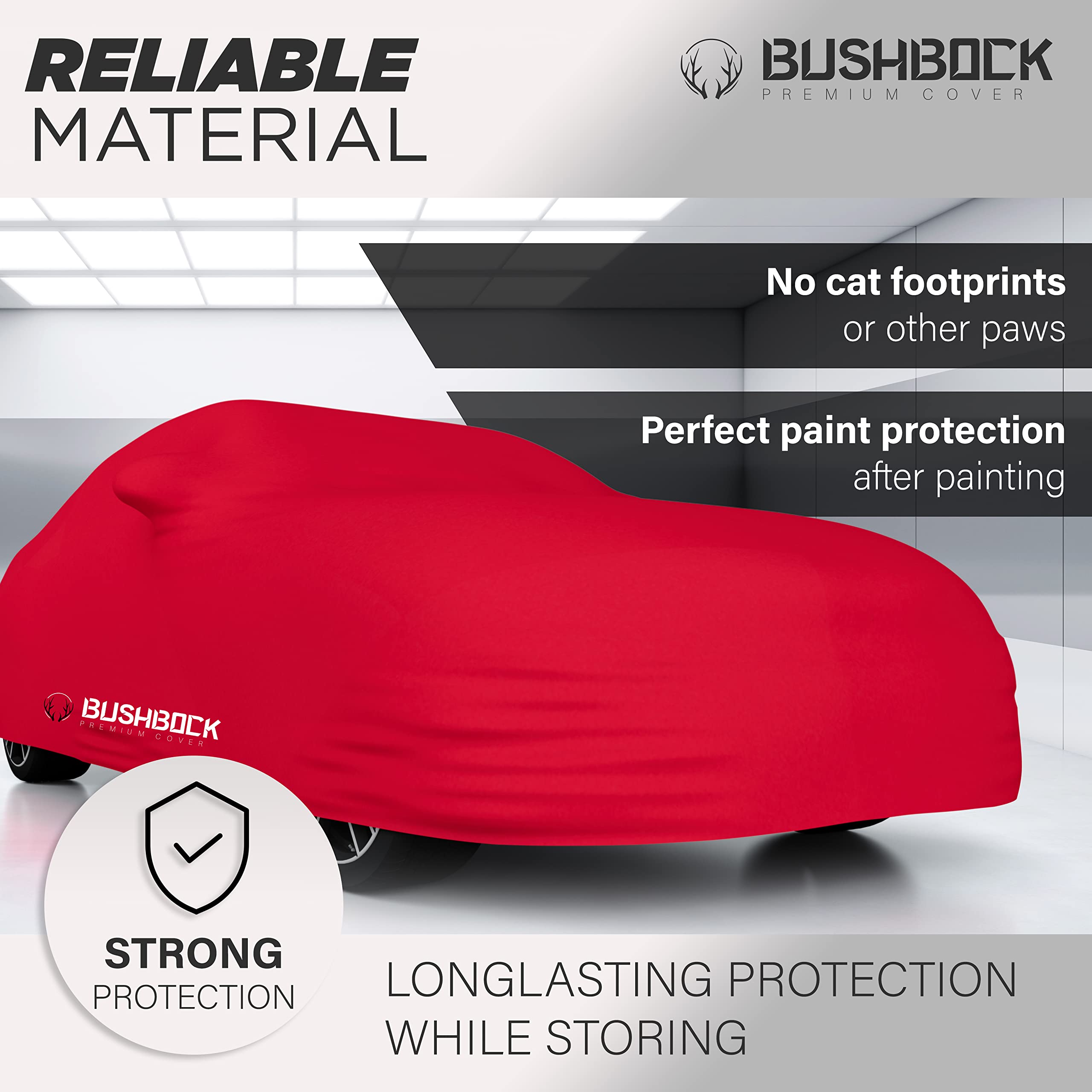 BUSHBOCK Premium Copertura per auto da interno compatibile con tutte le principali Car, Tessuto Elastico, Traspirante e Antipolvere, Morbido al Tatto (M, Rosso)
