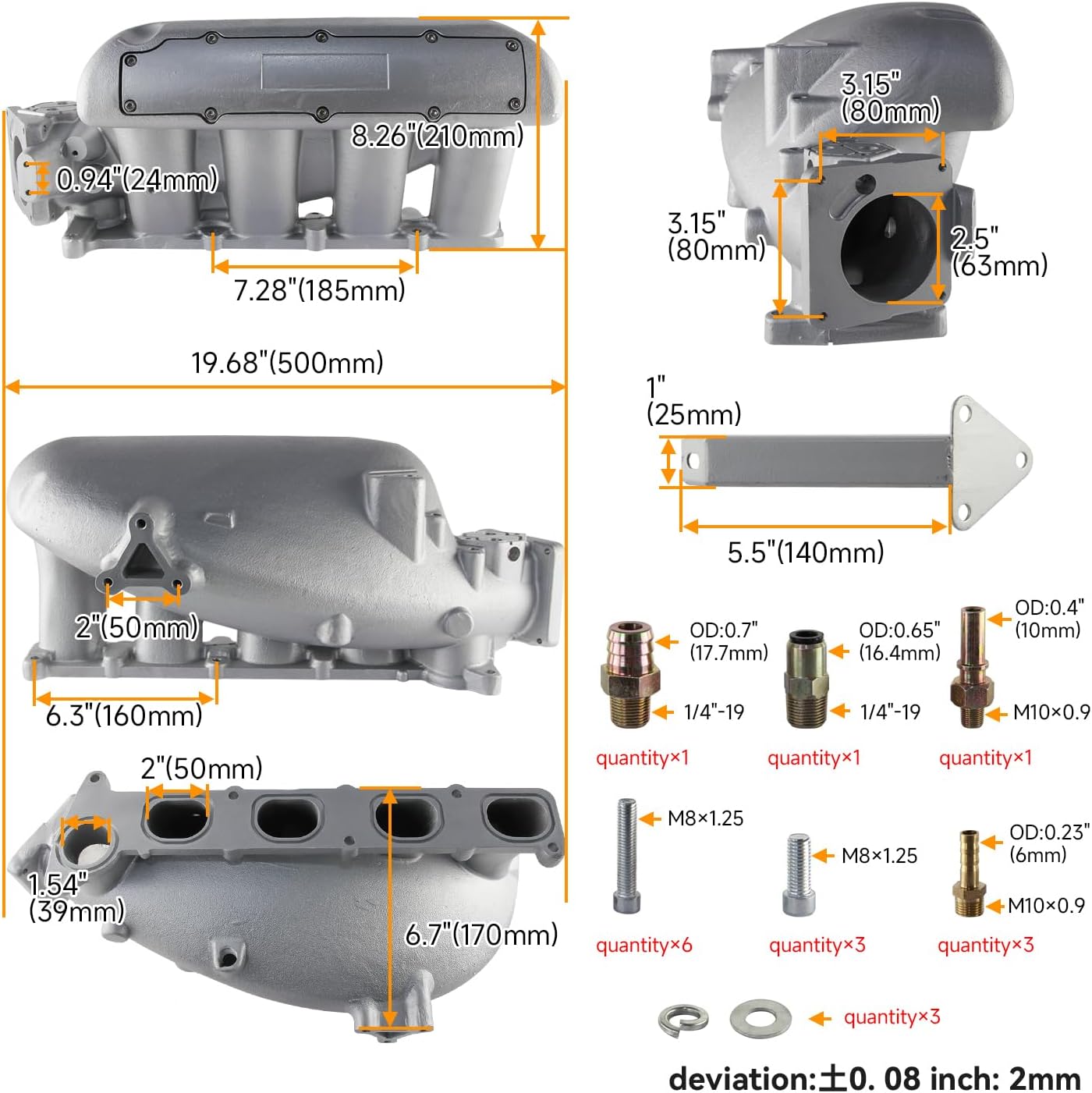 Cast Intake Manifold Compatible with 3 MZR for Focus Duratec 2.0L 2.3L Engine, Silver