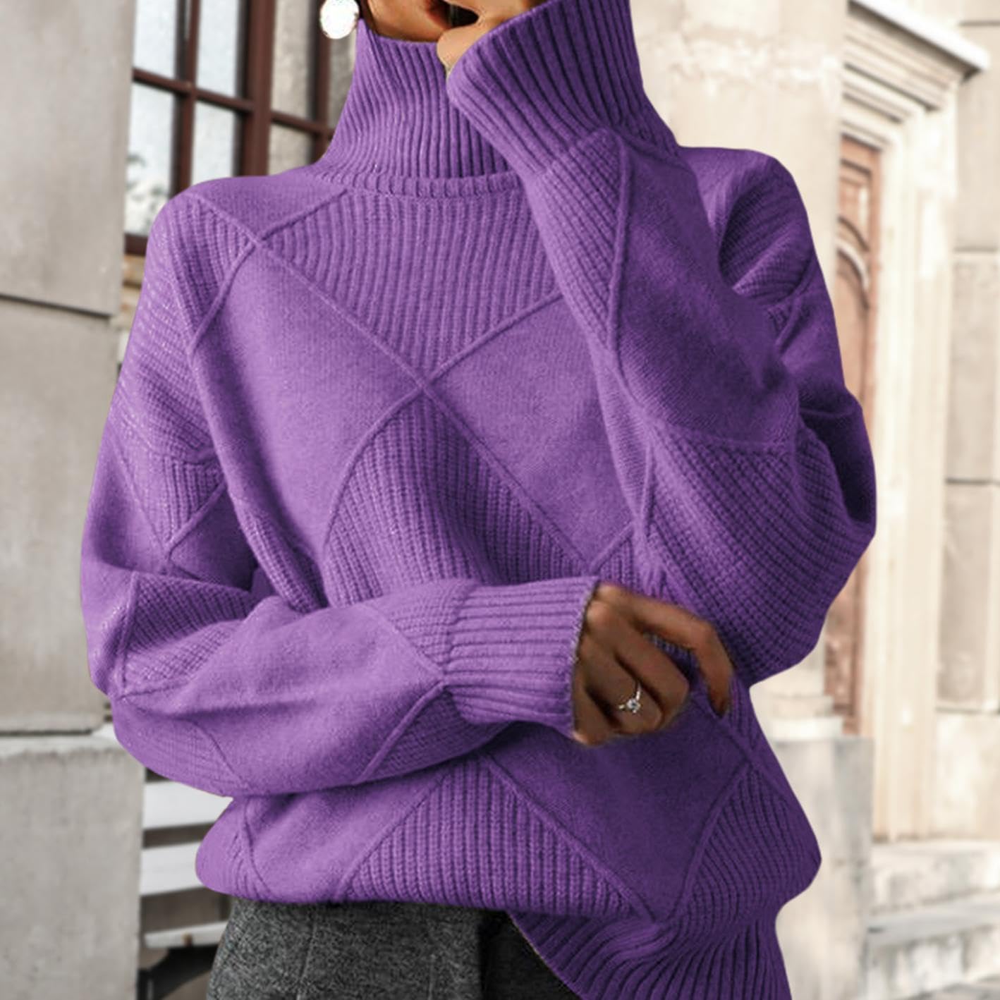 Sweaters for Women Fall Winter Turtleneck Long Sleeve Casual Loose Pullover Chunky Sweater Plus Size - Image 2