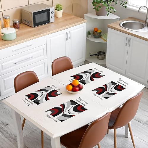 Miniatura 3 de Juego de 4 manteles individuales de remolinos rojos, negros y blancos, modernos círculos geométricos abstractos para hombres, mujeres, adultos,